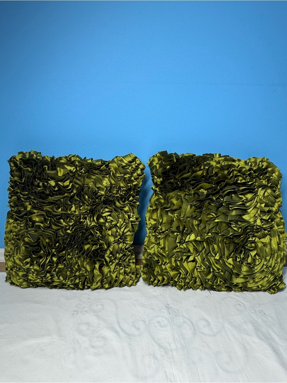 Olive Green Ruffle Decorative Throw Pillow - Brand Unknown 16/16 in